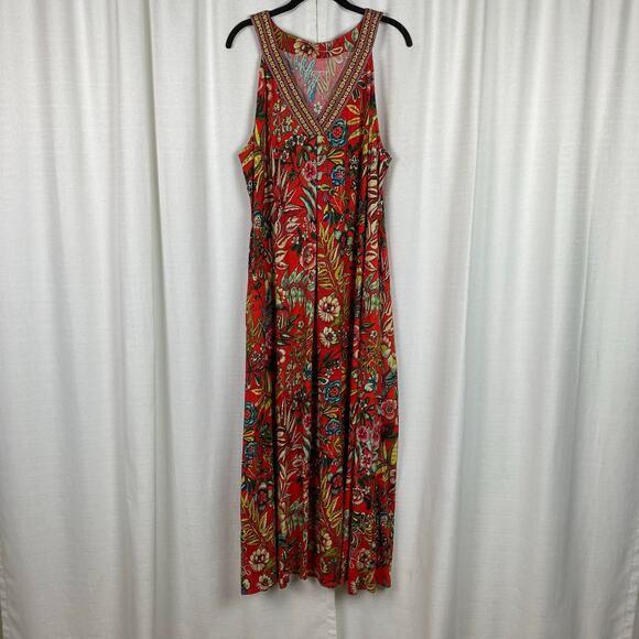 Soft Surroundings Orange Tropical Floral Onani Maxi Dress Sz.1X - Picture 4 of 13